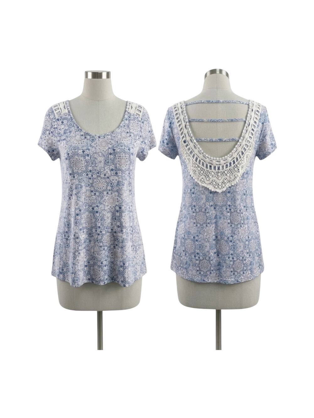 Maurices L Floral Lace Strappy Open Back Boho Blouse Top Sz Large